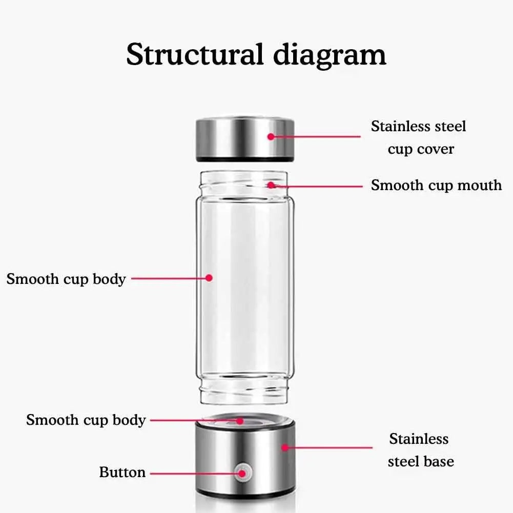 Hydrogen Water Bottle Portable Rechargeable Hydrogen Water Bottle Generator  for Travel Office