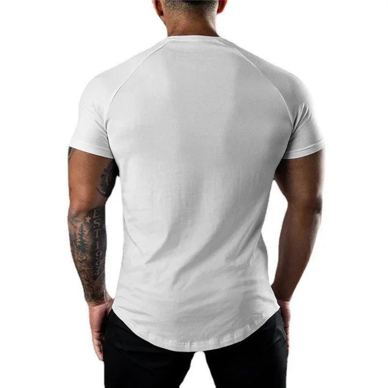 Gym Bodybuilding Sport Shirts Summer Cotton Breathable Slim Fit Muscle Clothing Men Casual Fitness Workout Short Sleeve T-shirts