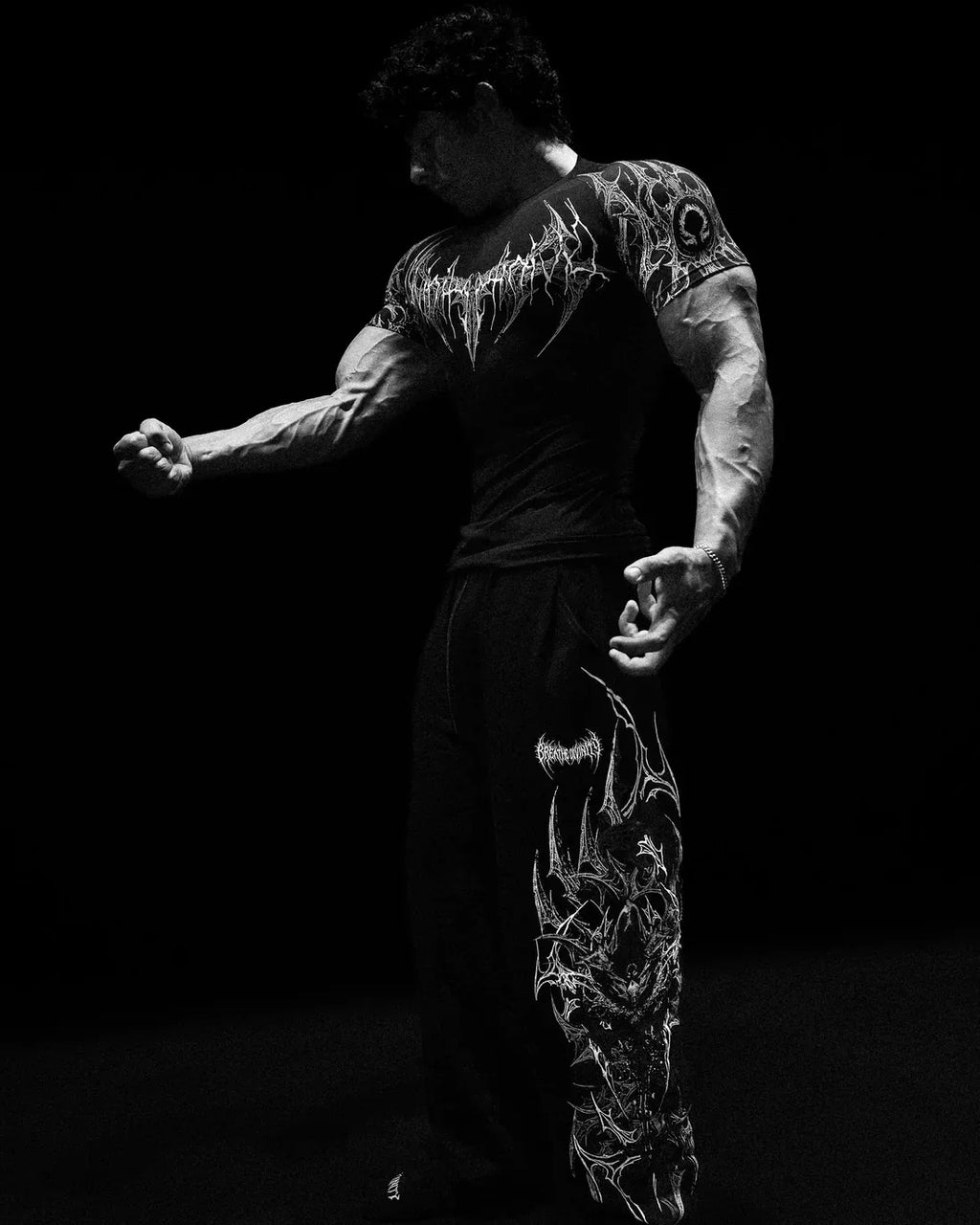 GYM T-shirt Men's Dark Gothic Print Muscle Tee  High Elasticity And Quick Drying Exercise For Bodybuilding Training 2025 Summer