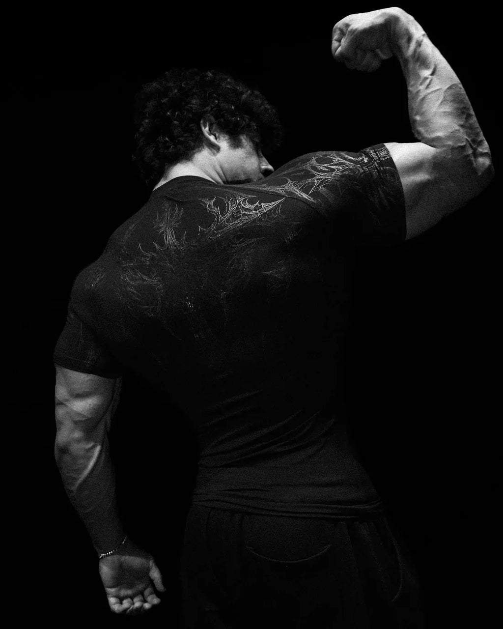 GYM T-shirt Men's Dark Gothic Print Muscle Tee  High Elasticity And Quick Drying Exercise For Bodybuilding Training 2025 Summer