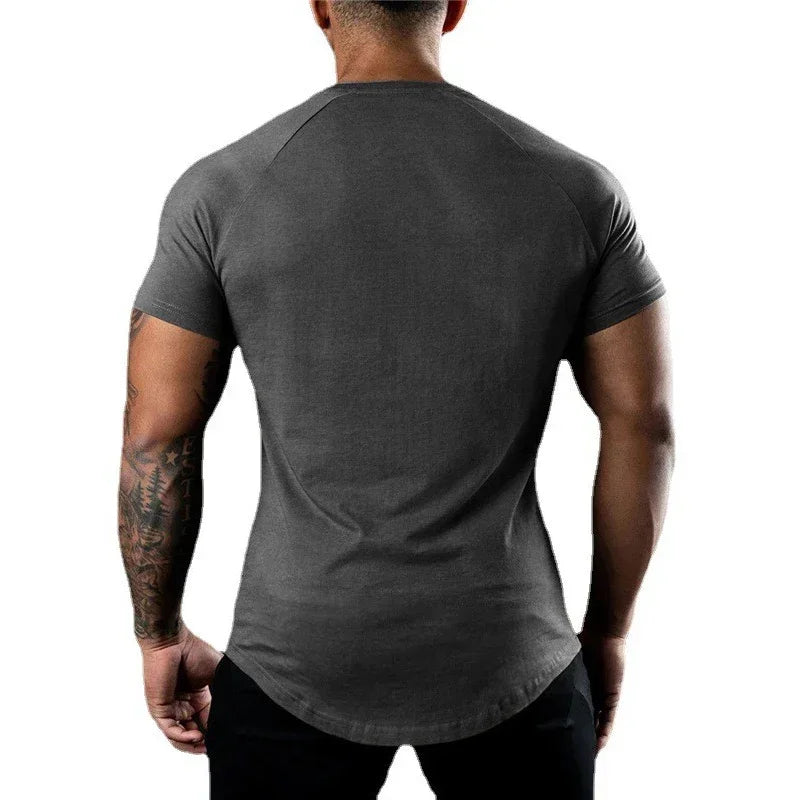 Gym Bodybuilding Sport Shirts Summer Cotton Breathable Slim Fit Muscle Clothing Men Casual Fitness Workout Short Sleeve T-shirts
