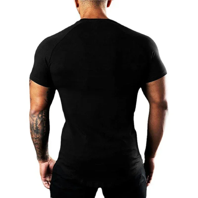 Gym Bodybuilding Sport Shirts Summer Cotton Breathable Slim Fit Muscle Clothing Men Casual Fitness Workout Short Sleeve T-shirts