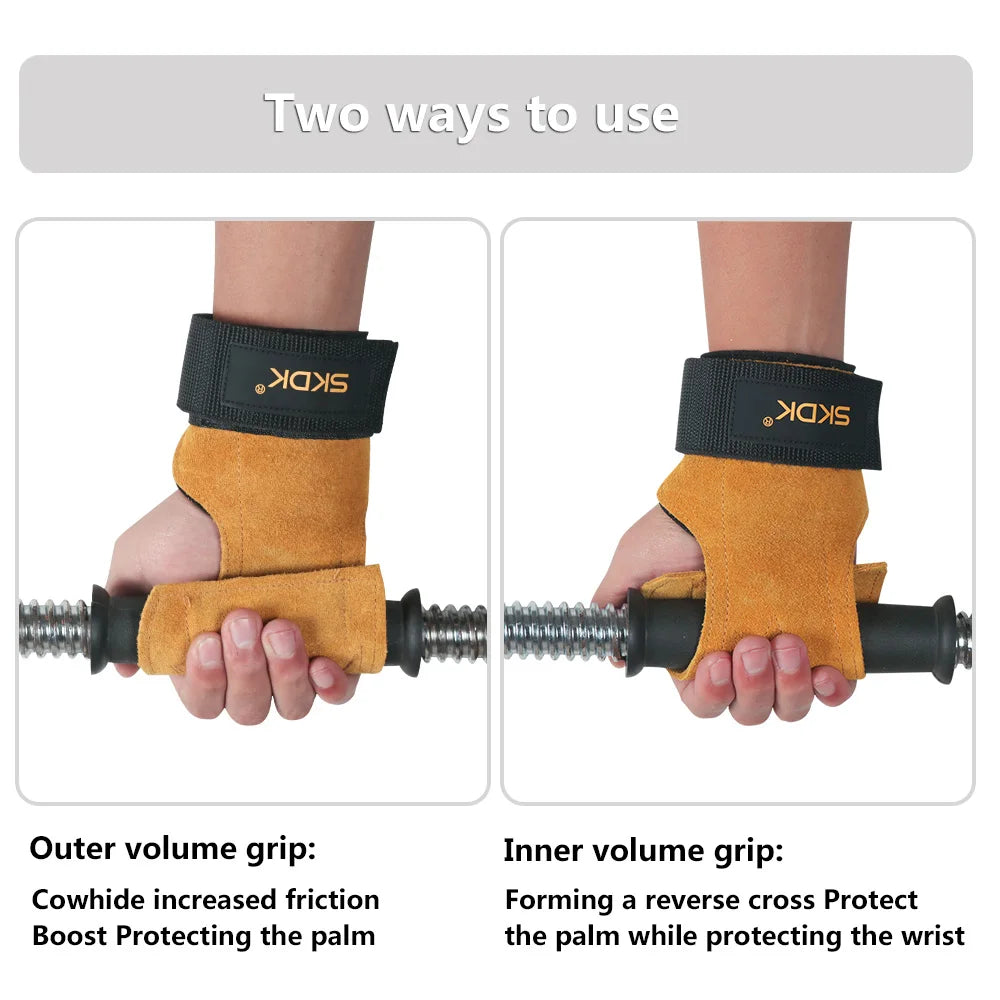Gym Grips For Men Women Cowhide Palm Guards Weightlifting Fitness Workout Gloves Grips with Wrist Wraps Training Equipment