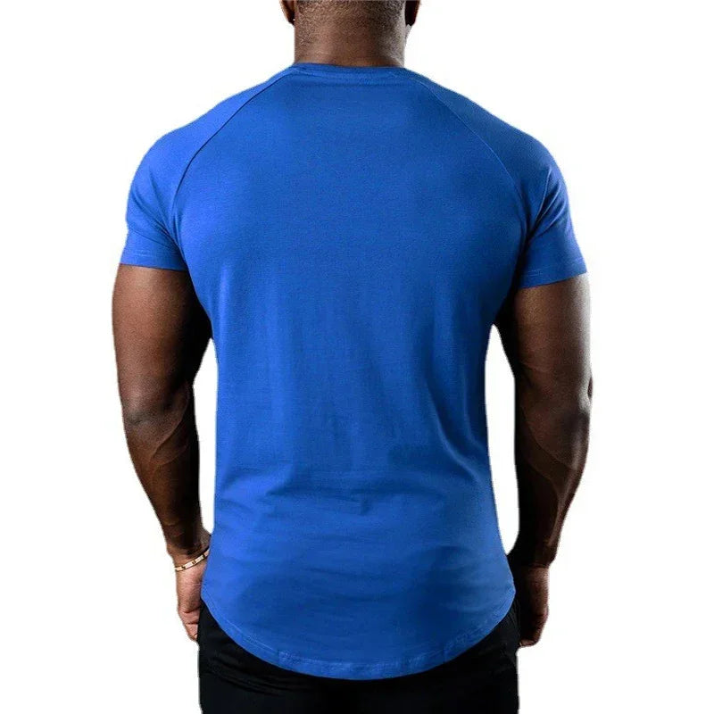 Gym Bodybuilding Sport Shirts Summer Cotton Breathable Slim Fit Muscle Clothing Men Casual Fitness Workout Short Sleeve T-shirts