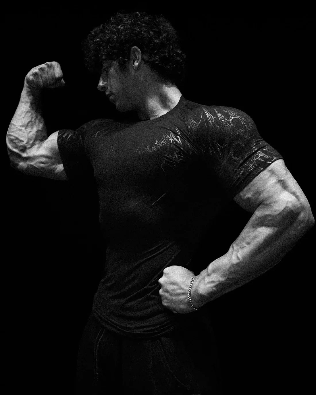 GYM T-shirt Men's Dark Gothic Print Muscle Tee  High Elasticity And Quick Drying Exercise For Bodybuilding Training 2025 Summer