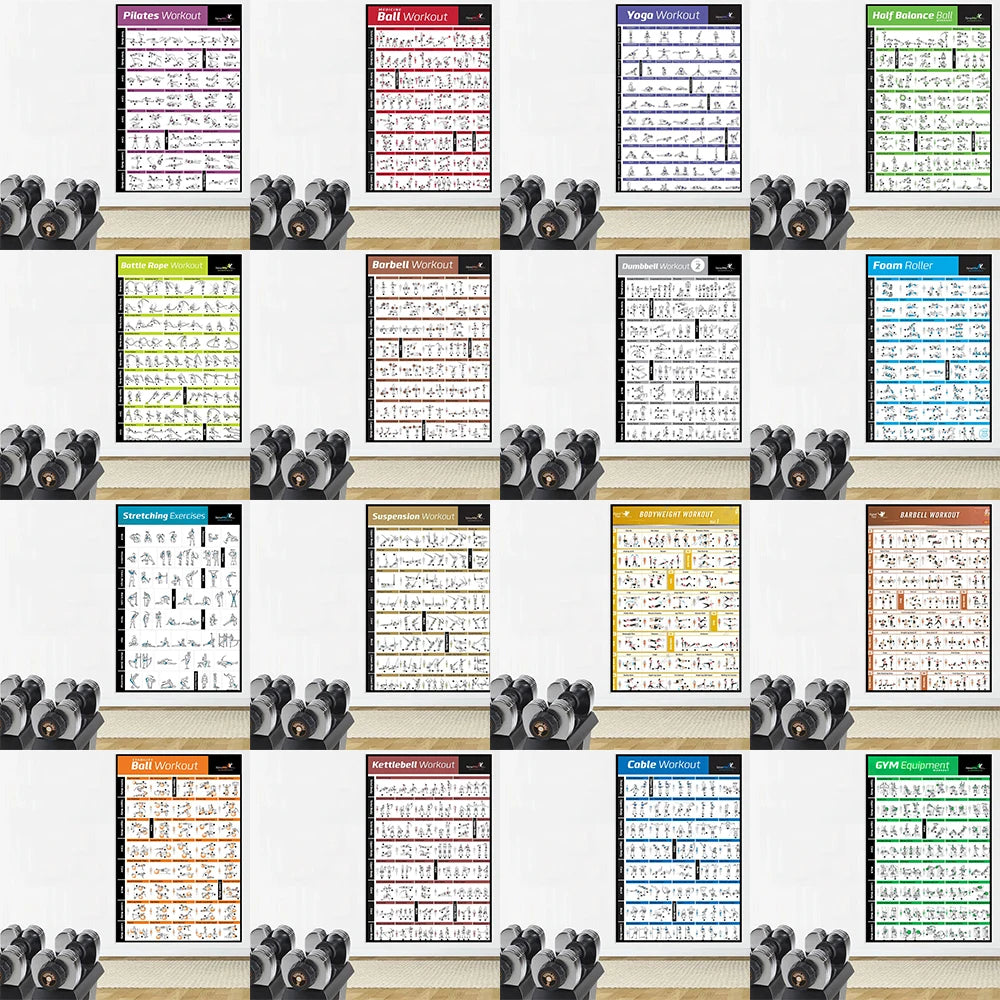 Gym Yoga Studio Workout Detailed Action Chart Pose Canvas Poster Bodybuilding Wall Art Painting Prints Home Room Decor Murals