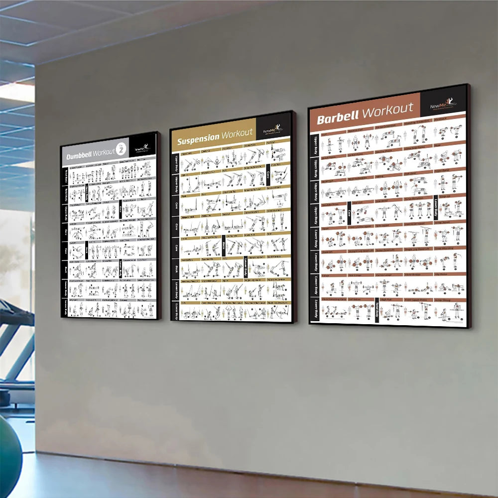 Gym Yoga Studio Workout Detailed Action Chart Pose Canvas Poster Bodybuilding Wall Art Painting Prints Home Room Decor Murals