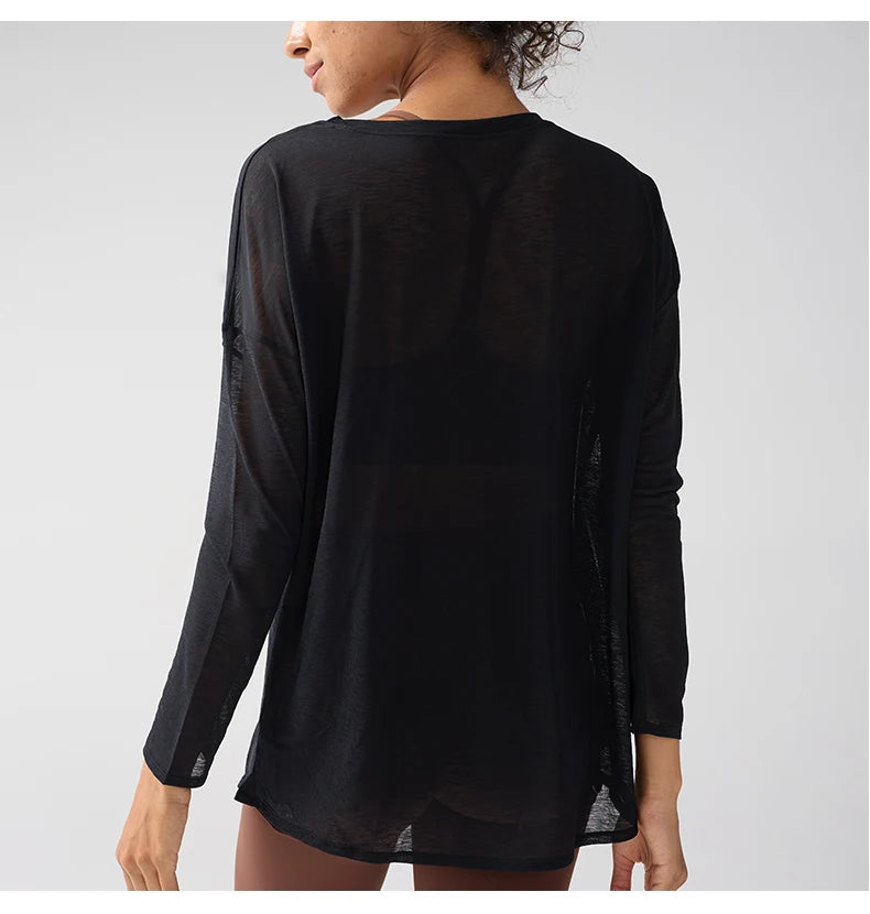 Gym Sports Tops Workout T-shirts Women Yoga Clothing Running Loose Slim Quick Dry Training Long Sleeve Blouse Fitness Tops👚
