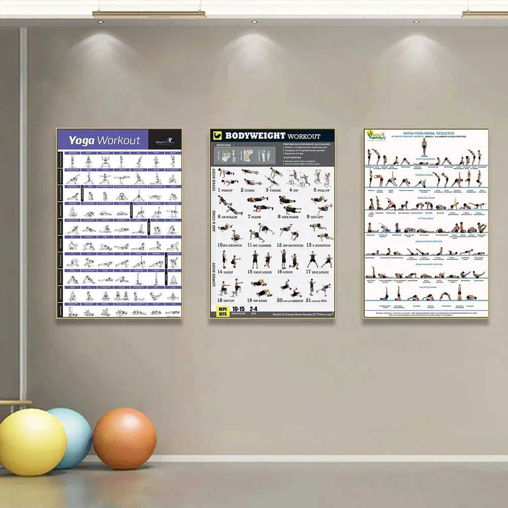 Gym Yoga Studio Workout Detailed Action Chart Pose Canvas Poster Bodybuilding Wall Art Painting Prints Home Room Decor
