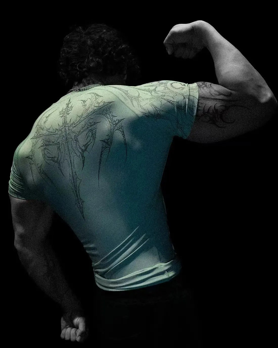 GYM T-shirt Men's Dark Gothic Print Muscle Tee  High Elasticity And Quick Drying Exercise For Bodybuilding Training 2025 Summer