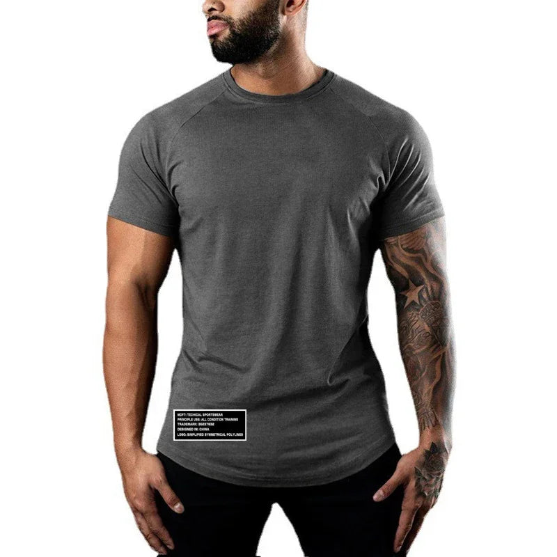 Gym Bodybuilding Sport Shirts Summer Cotton Breathable Slim Fit Muscle Clothing Men Casual Fitness Workout Short Sleeve T-shirts