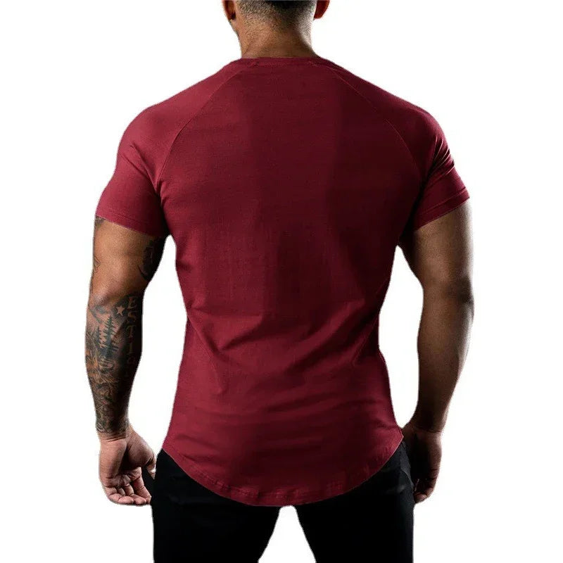 Gym Bodybuilding Sport Shirts Summer Cotton Breathable Slim Fit Muscle Clothing Men Casual Fitness Workout Short Sleeve T-shirts