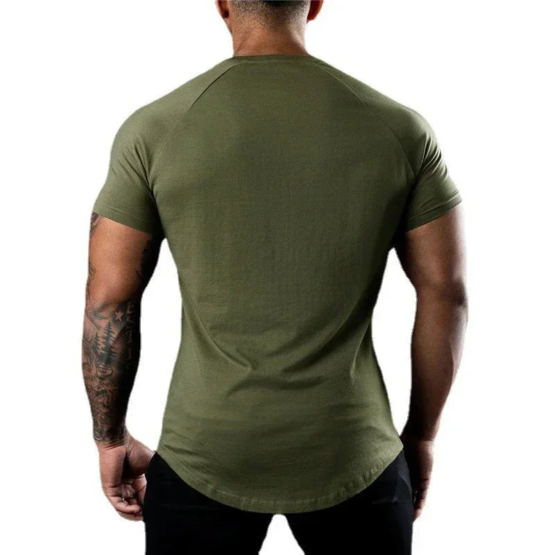 Gym Bodybuilding Sport Shirts Summer Cotton Breathable Slim Fit Muscle Clothing Men Casual Fitness Workout Short Sleeve T-shirts